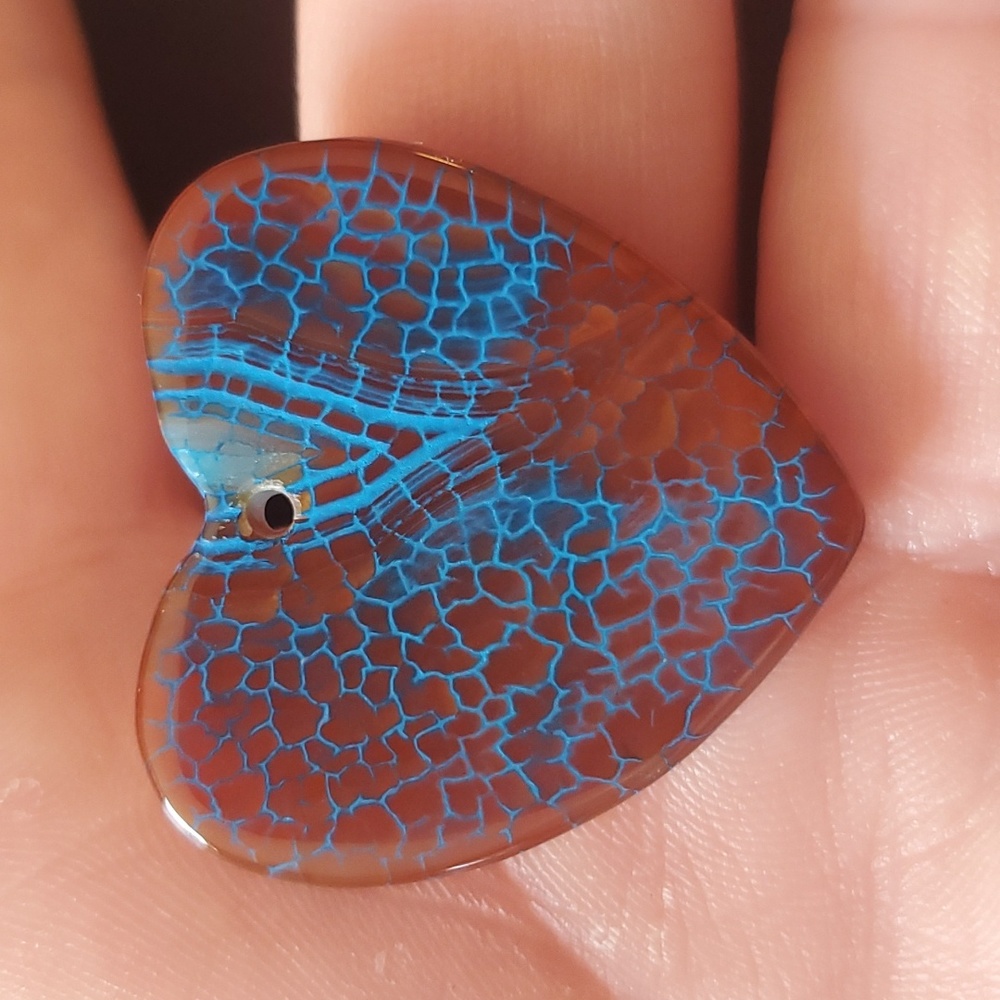 New Blue Brown Fire Agate Heart Shaped Pendant.